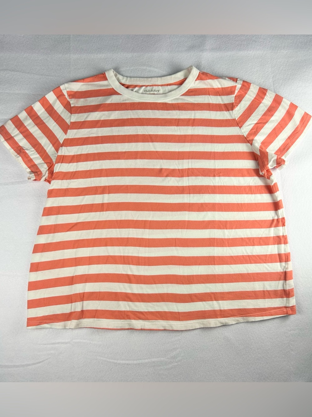 Old Navy Top Women's Large Short Sleeve Cotton Orange White Striped Coastal